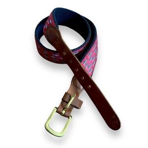 Leather Man LTD Boys CORAL MARLIN SCHOOL MOTIF BELT/NAVY solid brass buckle 26”